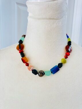 Multicolor Beaded Women's Necklace - Vibrant Mixed Gem Style Festival Tica Rose